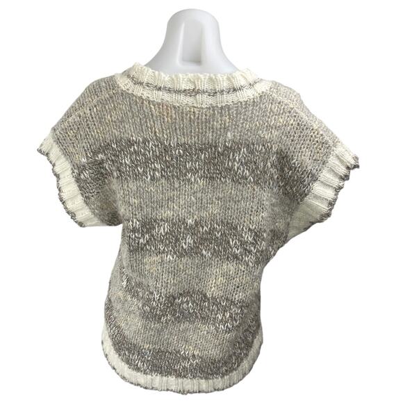 CG Career Guild Womens Gray Tan Wool Knit Short Sleeve V-Neck Sweater Vest Top L - Picture 2 of 3